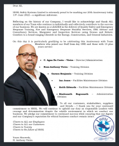 HHSL Safety Systems Limited  Celebrating their 20th Anniversary